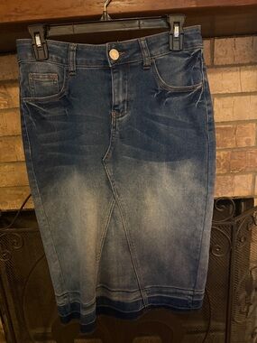 Denim Midi Skirt in Faded Blue